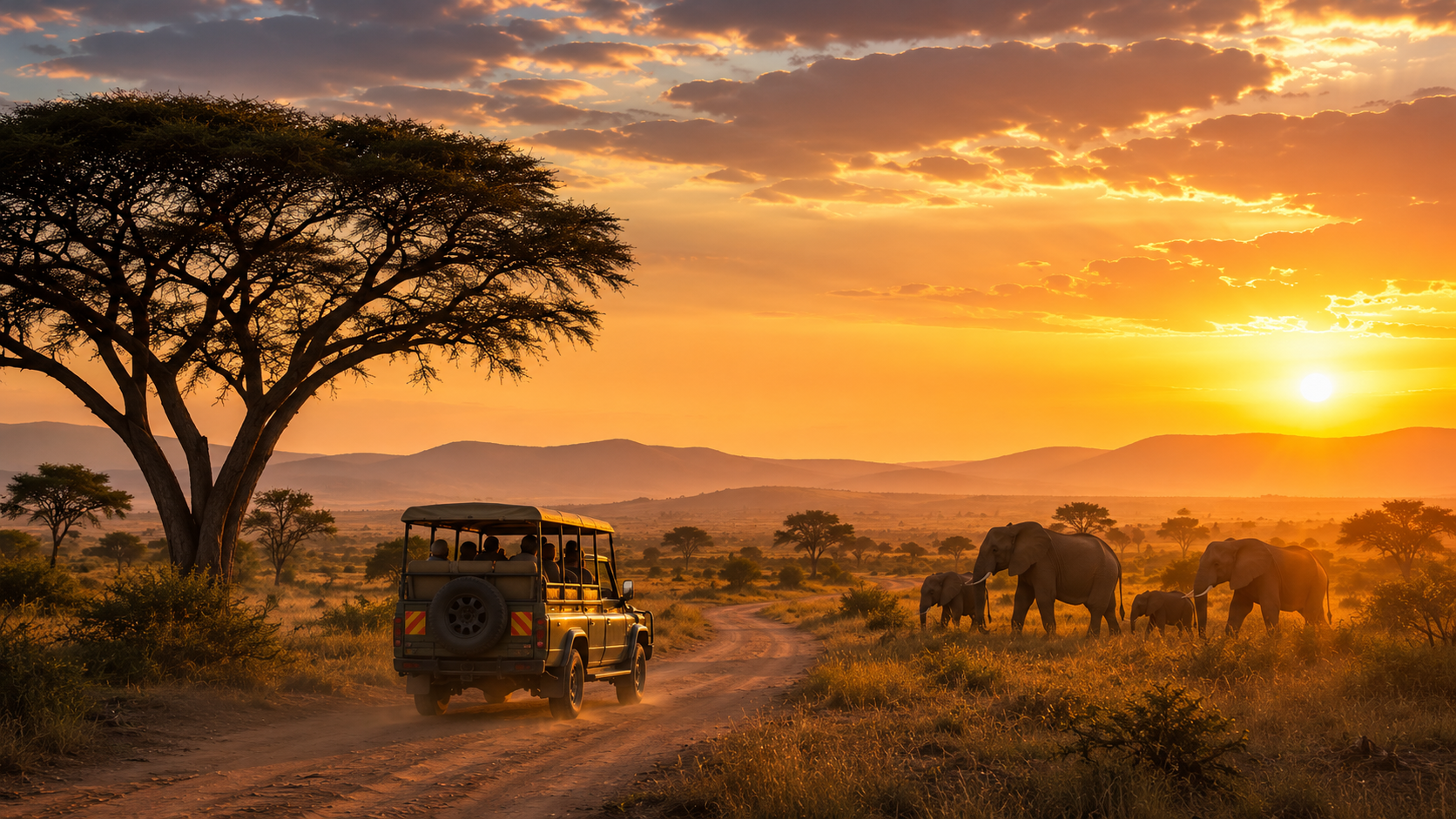 African safari sunset